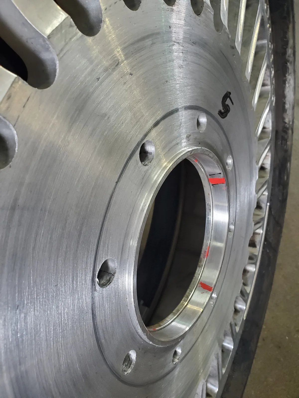 Close-up of a precision-machined wheel component